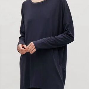 COS Black Long Sleeve Tunic Contrasting Silk Stripe Minimalism Women's Large
